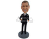 Custom Bobblehead Happy Businessman wearing a suit and wth a male-purse on the side - Careers & Professionals Lawyers Personalized Bobblehead & Action Figure