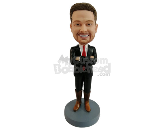 Custom Bobblehead Good looking cowboy coorporat man, ready to roll with crossed arms - Careers & Professionals Lawyers Personalized Bobblehead & Action Figure