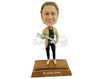 Custom Bobblehead Good looking Chiropractor doctor holding a spinal bone with Card Holder on the base - Careers & Professionals Chiropractors Personalized Bobblehead & Action Figure