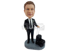 Custom Bobblehead Airplane captain ready to board the plane with his luggage at hand - Careers & Professionals Arms Forces Personalized Bobblehead & Action Figure