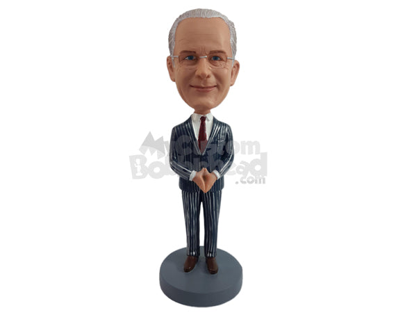 Custom Bobblehead Elegant businessman wearing a fine suit with both hands together - Careers & Professionals Corporate & Executives Personalized Bobblehead & Action Figure