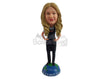 Custom Bobblehead Hard working girl wearing an apron with bothe hands on hips very confident on a world globe base - Careers & Professionals Corporate & Executives Personalized Bobblehead & Action Figure