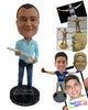 Custom Bobblehead Relaxed chiropractor holding a spinal bone and wearing a 3/4 zip up jacket, jeans ans nice shoes - Careers & Professionals Chiropractors Personalized Bobblehead & Action Figure