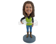 Custom Bobblehead Contruction worker girl, Engineer with her hard hat under the arm - Careers & Professionals Architects & Engineers Personalized Bobblehead & Action Figure
