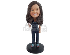 Custom Bobblehead Nice looking dentist holding a denture prop with training shoes - Careers & Professionals Dentists Personalized Bobblehead & Action Figure