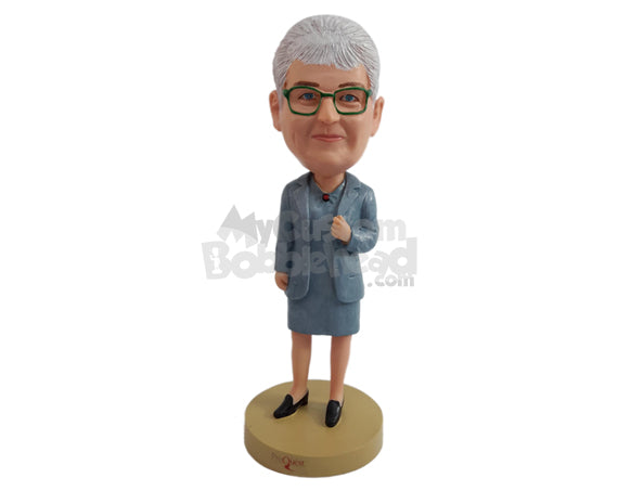 Custom Bobblehead Fancy looking hard working lady wearing a beautifull jacket and dress - Careers & Professionals Corporate & Executives Personalized Bobblehead & Action Figure
