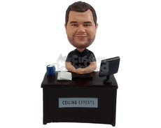 Custom Bobblehead Relaxed dude in a polo shirt sitting on a chair with a ball in hand - Careers & Professionals Teachers Personalized Bobblehead & Action Figure