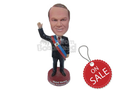 Custom Bobblehead President Weaving Hello With His Hands In The Air Wearing Classy Suit - Careers & Professionals Presidents Personalized Bobblehead & Cake Topper