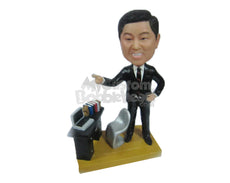 Custom Bobblehead Cool Pal In Formal Attire Showing His Work Desk - Careers & Professionals Corporate & Executives Personalized Bobblehead & Cake Topper