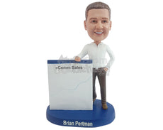 Custom Bobblehead Businessman shown sales chart wearing nice shirt and tight pants with one hand in pocket - Careers & Professionals Corporate & Executives Personalized Bobblehead & Action Figure