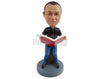 Custom Bobblehead intrepid male reading a "women for dummies guide" book - Careers & Professionals Reporters Personalized Bobblehead & Action Figure