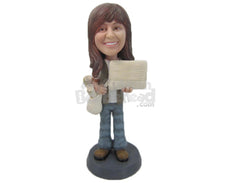 Custom Bobblehead Gorgeous Female Reporter Wearing Jeans And Heavy Boots - Careers & Professionals Reporters Personalized Bobblehead & Cake Topper