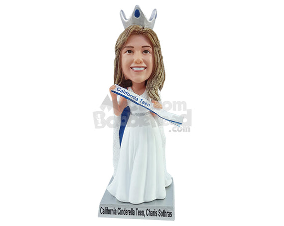 Custom Bobblehead Miss holding her sashwith both hands - Careers & Professionals Corporate & Executives Personalized Bobblehead & Action Figure