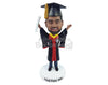Custom Bobblehead Happy Graduate with hand up in the air - Careers & Professionals Graduates Personalized Bobblehead & Action Figure