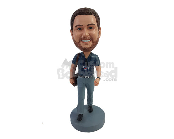 Custom Bobblehead trendy looking bussinessman walking with nice outfit and a cool sholder side bag - Careers & Professionals Corporate & Executives Personalized Bobblehead & Action Figure