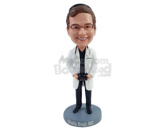Custom Bobblehead cool doctor with a game controler wearing scrubs and a staethoscope - Careers & Professionals Medical Doctors Personalized Bobblehead & Action Figure