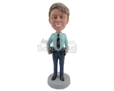 Custom Bobblehead Police Officer Wearing A Long-Sleeved Shirt And Formal Pants And Dress Shoes - Careers & Professionals Arm Forces Personalized Bobblehead & Cake Topper