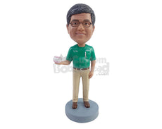 Custom Bobblehead Dentist holding a teeth mold wearing scrub top and nice pants - Careers & Professionals Dentists Personalized Bobblehead & Action Figure