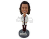 Custom Bobblehead Female doctor wearing scrubs and a lab coat with a sethoscope around the neck and hands in pockets - Careers & Professionals Medical Doctors Personalized Bobblehead & Action Figure