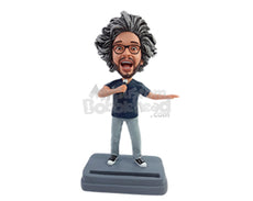 Custom Bobblehead Crazy Comedian on a funny stand up show wearing a v-neck t-shirt and classical shoes with business card holder - Careers & Professionals Corporate & Executives Personalized Bobblehead & Action Figure