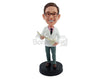 Custom Bobblehead Young Chiropractor graduate showing a model medule wearing a short lab coat and tie - Careers & Professionals Chiropractors Personalized Bobblehead & Action Figure