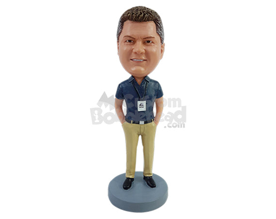 Custom Bobblehead Elegand coorporate businessman with hands in pockets wearing a nice polo shirt and shoes - Careers & Professionals Corporate & Executives Personalized Bobblehead & Action Figure