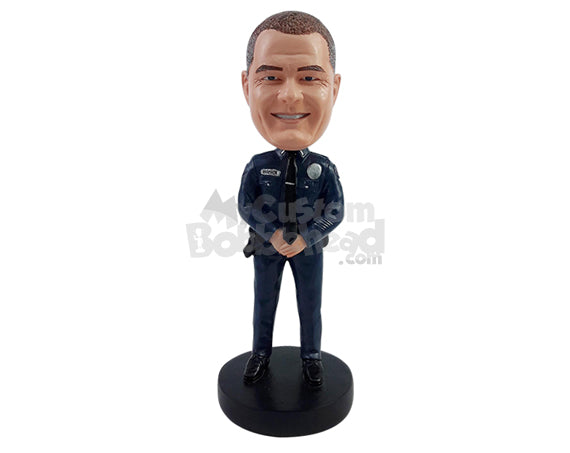 Custom Bobblehead Officer on duty wearing badge with both hands inside pockets - Careers & Professionals Arms Forces Personalized Bobblehead & Action Figure
