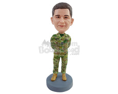 Custom Bobblehead Army officer wearing uniform with combat boots and hands in the back - Careers & Professionals Arms Forces Personalized Bobblehead & Action Figure
