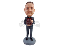 Custom Bobblehead Excelency award winner showing his prize wearing a gala suit - Careers & Professionals Corporate & Executives Personalized Bobblehead & Action Figure