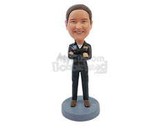 Custom Bobblehead Female Pilot with arms crossed wearing a pilot's uniform - Careers & Professionals Corporate & Executives Personalized Bobblehead & Action Figure