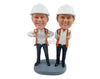 Custom Bobblehead Fantastic construction duo wearing safety instruments ripping shirt open - Careers & Professionals Architects & Engineers Personalized Bobblehead & Action Figure