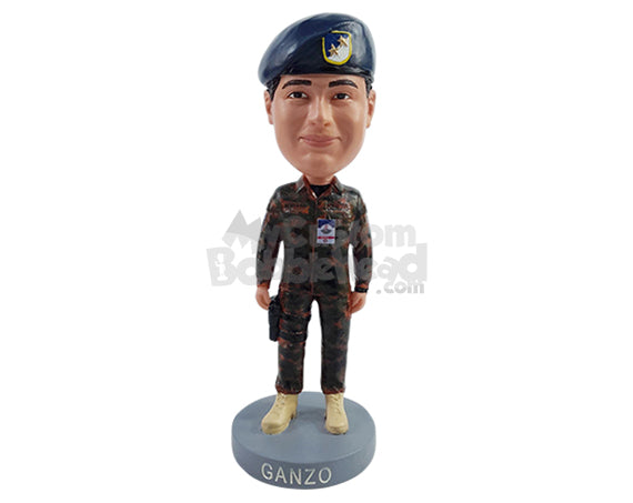 Custom Bobblehead Foreign soldier on duty wearing his combat uniform with his pistol on the side - Careers & Professionals Arms Forces Personalized Bobblehead & Action Figure