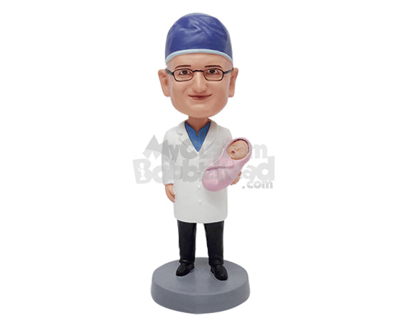 Custom Bobblehead Pediatrican doctor holdng a baby and wearing a lab coat - Careers & Professionals Medical Doctors Personalized Bobblehead & Action Figure