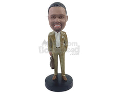 Custom Bobblehead Elegant businessman wearing a vintage suit wth a leather bag - Careers & Professionals Corporate & Executives Personalized Bobblehead & Action Figure