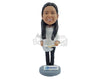 Custom Bobblehead Female Chef preparing a nice recipe on a bow - Careers & Professionals Chefs Personalized Bobblehead & Action Figure