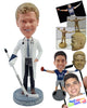 Custom Bobblehead Hockey Fan Male Doctor wearing madical outfit and holding a hockey stick and glove  - Careers & Professionals Medical Doctors Personalized Bobblehead & Action Figure
