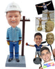 Custom Bobblehead Electric Engineer  wearing uniform ready to go up the electic pole - Careers & Professionals Architects & Engineers Personalized Bobblehead & Action Figure