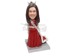 Custom Bobblehead Stylish woman wearing a dream like dress and a sash ready to win the contest - Careers & Professionals Fashion Designer Personalized Bobblehead & Action Figure