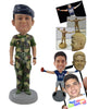 Custom Bobblehead Army Officer On His Duty Wearing Army Suit - Careers & Professionals Arm Forces Personalized Bobblehead & Cake Topper