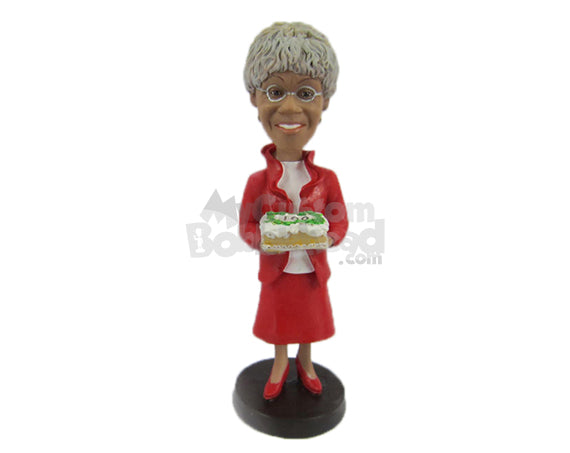 Custom Bobblehead Lady Wearing A Jacket And Skirts Having A Blast In Her Birthday - Careers & Professionals Corporate & Executives Personalized Bobblehead & Cake Topper