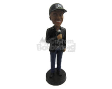 Custom Bobblehead Stylish Dude With His Trendy Jacket On Singing A Song - Careers & Professionals Musicians Personalized Bobblehead & Cake Topper