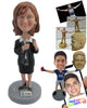 Custom Bobblehead Teacher Ready For A Lecture With A Microphone In Hand And Wearing A Trendy Suit - Careers & Professionals Teachers Personalized Bobblehead & Cake Topper