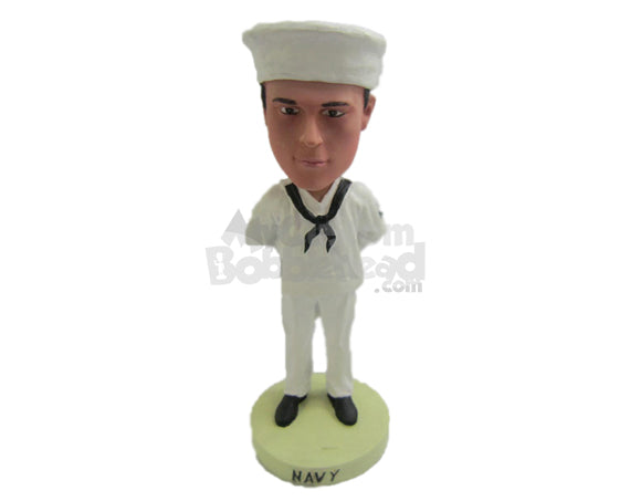 Custom Bobblehead Navy Officer In Shiny Officer Uniform - Careers & Professionals Arm Forces Personalized Bobblehead & Cake Topper