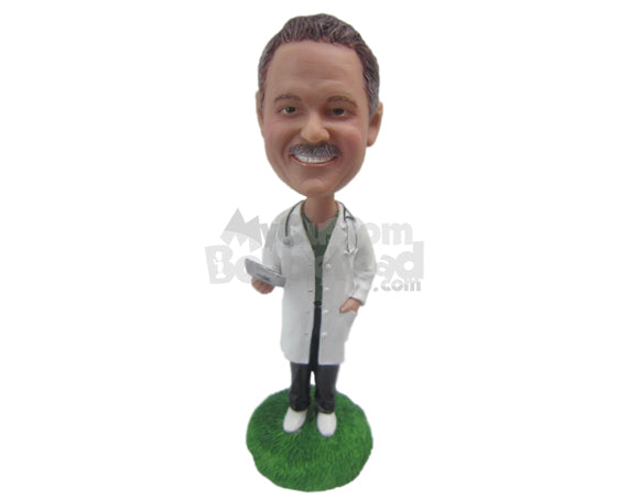 Custom Bobblehead Male Doctor With A Lab Coat, Sneakers On And Hands In Pocket - Careers & Professionals Medical Doctors Personalized Bobblehead & Cake Topper