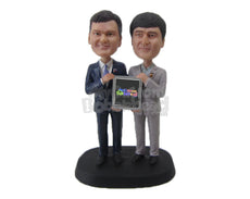 Custom Bobblehead Two Stylish Corporate Dudes Displaying A Photo Frame - Careers & Professionals Corporate & Executives Personalized Bobblehead & Cake Topper