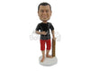 Custom Bobblehead Cool Sports Pal In Surfing Attire Standing Next To A Stick - Sports & Hobbies Surfing & Water Sports Personalized Bobblehead & Cake Topper