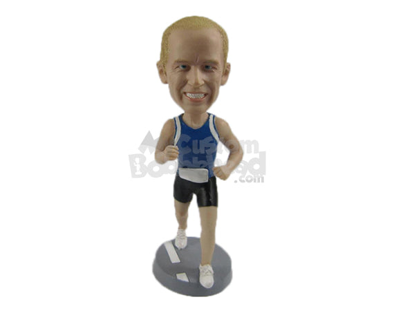Custom Bobblehead Man Marathon Runner Running Like A Pro - Sports & Hobbies Running Personalized Bobblehead & Cake Topper