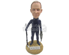 Custom Bobblehead Underwater Fisherman Wearing Diving Suit And Showing Catch Of The Day - Sports & Hobbies Fishing Personalized Bobblehead & Cake Topper