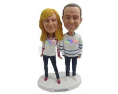Custom Bobblehead Sports Couple Wearing Full Sleeve Jerseys And Classic Jeans - Sports & Hobbies Yoga & Relaxation Personalized Bobblehead & Cake Topper