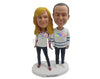 Custom Bobblehead Sports Couple Wearing Full Sleeve Jerseys And Classic Jeans - Sports & Hobbies Yoga & Relaxation Personalized Bobblehead & Cake Topper